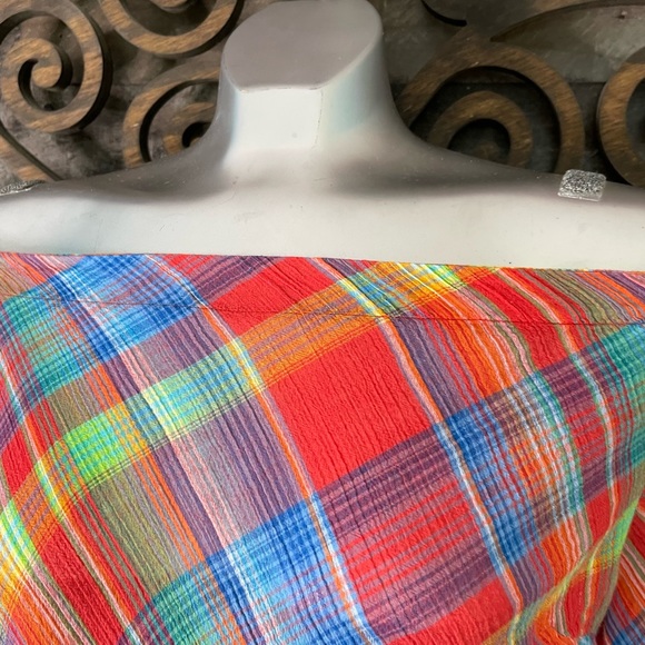 Ralph Lauren 90s y2k Plaid Off Shoulder Blouse Colorful Checkered Preppy - Picture 10 of 16
